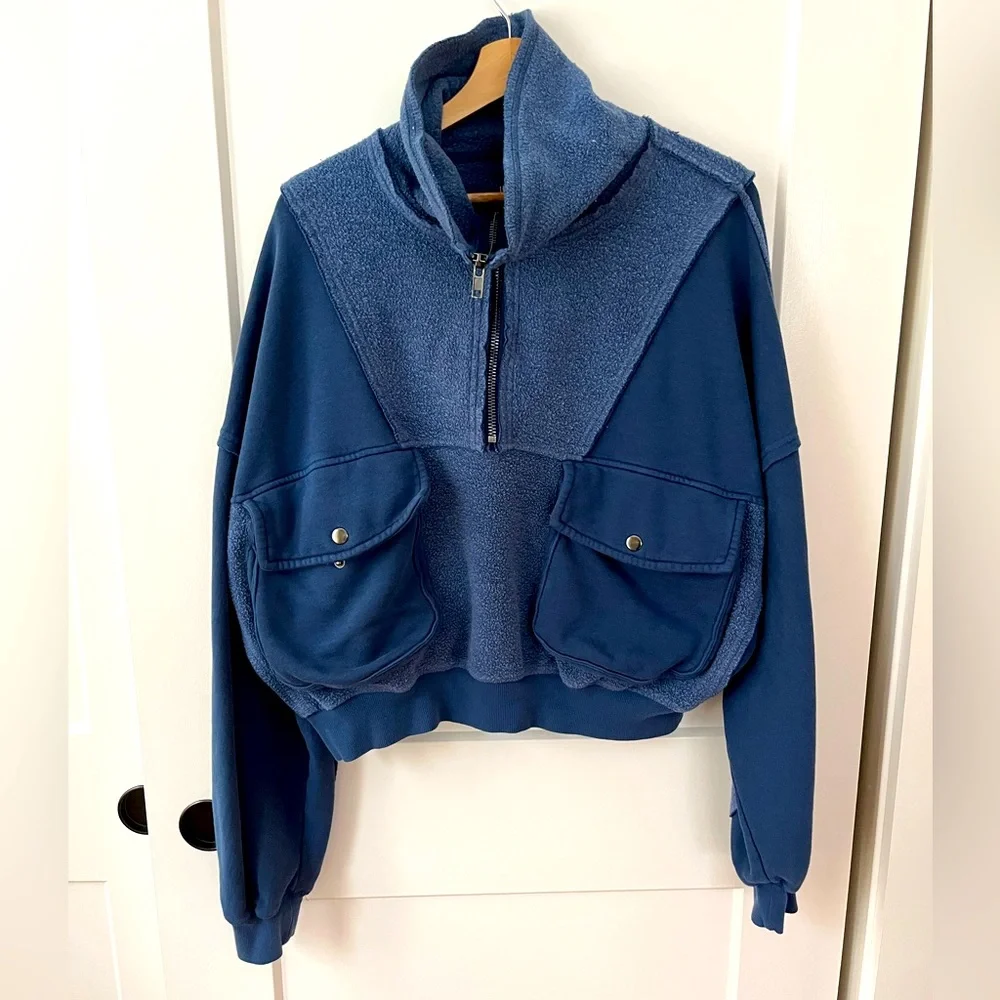 Free People Blue Half-Zip Sweatshirt - Picture 1 of 12